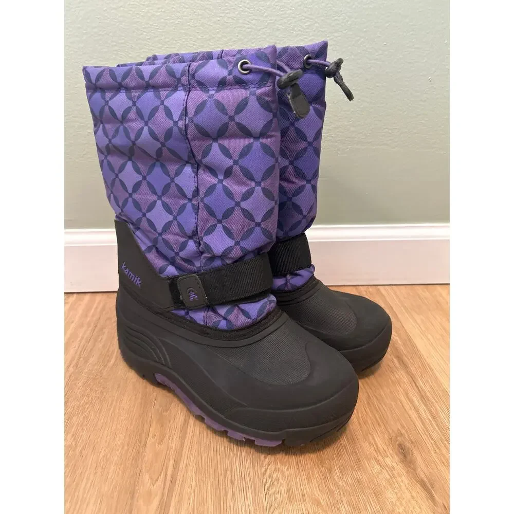 Kamik Big Girls 5 Waterbug Snow Boot Winter Waterproof Purple Insulated Pattern